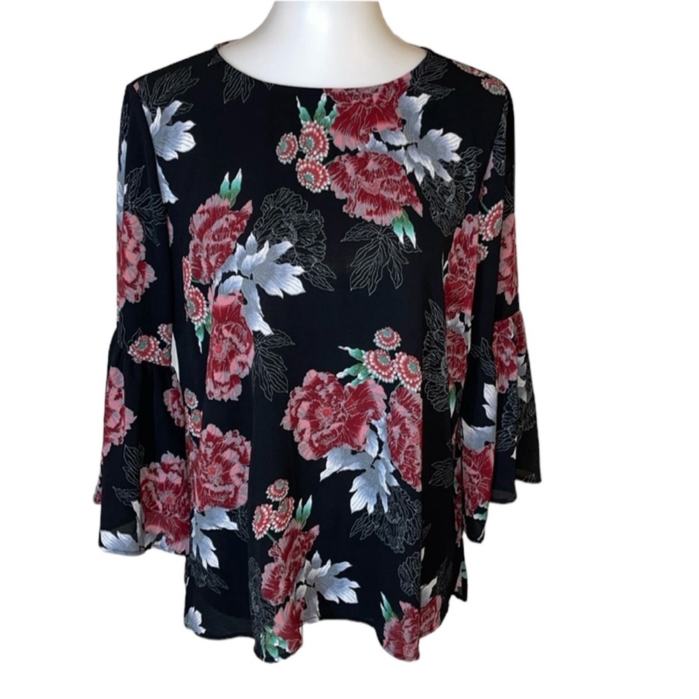 Bobeau Top Floral Print Sheer Size Medium